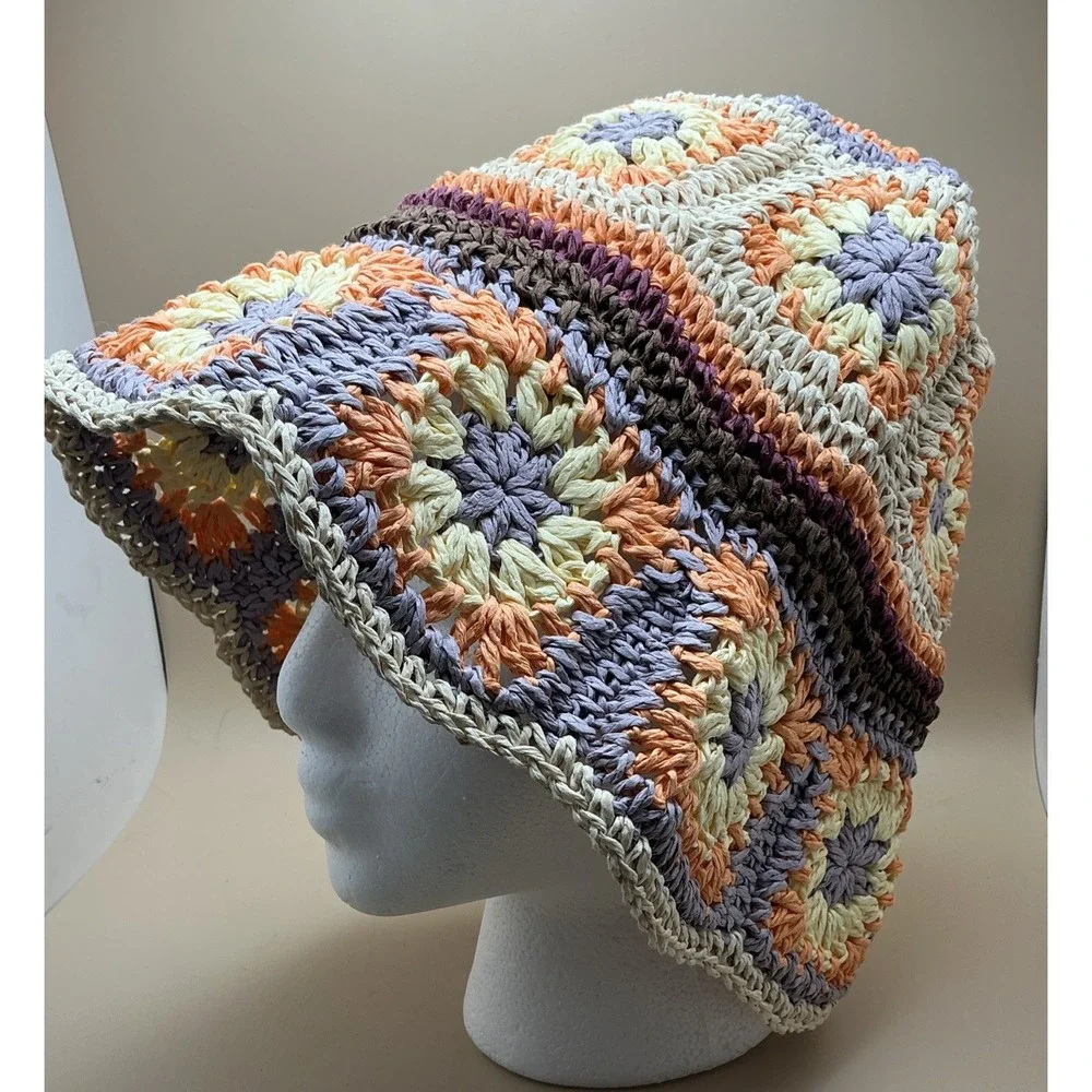 One Size Woven Embroidered Paper‎ Bucket Hat BoHo beachy